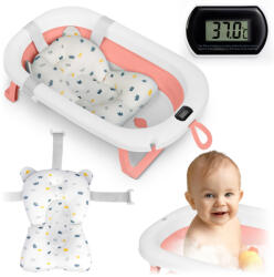 Ricokids Utazó gyerekkád, Ricokids RK-287, fehér/rózsaszín, 85 x 45 cm, 45 l, összecsukható, hőmérővel, hőérzékelős dugóval, kivehető párnával, teherbírás: 45 kg, 0-3 éves korig (TE728701)