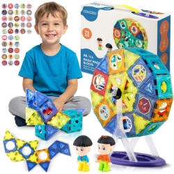 Ricokids Mágneses építőkocka készlet, Ricokids RK-769, 71 db, forgó körhintával, figurákkal, átlátszó elemekkel (TE776900)