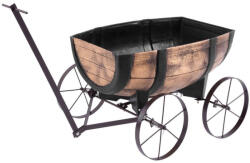 Strend Pro Műanyag virágláda kocsival, Strend Pro Garden Woodeff 817, világosbarna, 41, 5 x 29 cm, magasság: 19 cm, hordó formájú, 11 l, fahatású, 4 kerék, húzókar (TC256829)
