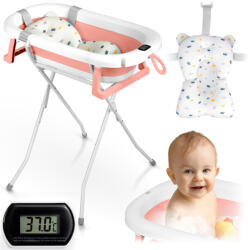 Ricokids Utazó gyerekkád, Ricokids RK-287, fehér/rózsaszín, 85 x 45 cm, 45 l, összecsukható, hőmérővel, hőérzékelős dugóval, kivehető párnával, állvánnyal, teherbírás: 45 kg, 0-3 éves korig (TE728721)
