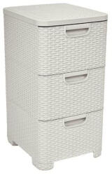 Curver Komód, Curver Style, krémszínű, 33 × 60 × 38 cm, 3 fiókos, műanyag, rattan hatású, szögletes (TC2211264)
