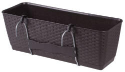 Prosperplast Rattan virágláda, Prosperplast Ratolla Case PW 500, barna, 49, 2 x 17, 2 cm, magasság: 17, 4 cm, alátéttel, 12 l, rattan hatású, korlátra akasztható (TC255433)
