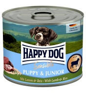 Happy Dog Supreme Sensible Puppy&Junior konzerv, bárány és rizs ízesítésű nedves állateledel kölyök és fiatal kutyák számára 6x200 g 70 g
