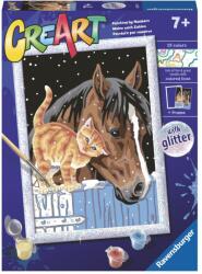 Ravensburger - CreArt pictura pe numere pentru copii cu sclipici pisicuta si cal - RVSPBN20217 (RVSPBN20217)