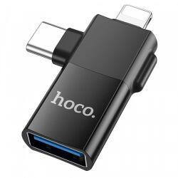 hoco. USB-C / Lightning - USB-A OTG adapter Hoco UA17, fekete