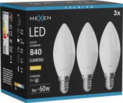 Mexen Nova 3x Bec LED E14, C37, 8W, Caldă - 3000K, 840 lm - L102-E14-0830-01x03 (L102-E14-0830-01x03)
