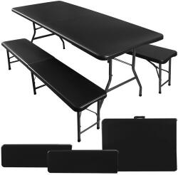 Gardlov Összecsukható kerti sörpad szett asztal 180cm + 2 pad - fekete 17966 (5900779940239)
