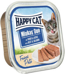 Happy Cat Minkas Duo Gabonamentes Alutálcás Macskaeledel (Marha és Lazac) - 100 g