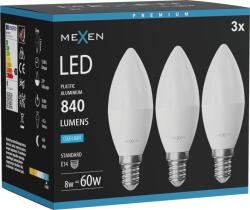 Mexen Nova 3x Bec LED E14, C37, 8W, Rece - 6500K, 840 lm - L102-E14-0865-01x03 (L102-E14-0865-01x03)