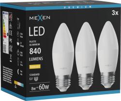 Mexen Nova 3x Bec LED E27, C37, 8W, Caldă - 3000K, 840 lm - L102-E27-0830-01x03 (L102-E27-0830-01x03)