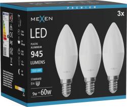 Mexen Nova 3x Bec LED E14, C37, 9W, Rece - 6500K, 945 lm - L102-E14-0965-01x03 (L102-E14-0965-01x03)
