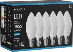 Mexen Nova 6x LED izzó E14, C37, 10W, Hideg - 6500K, 1055 lm - L102-E14-1065-01x06 (L102-E14-1065-01x06)