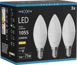 Mexen Nova 3x LED izzó E14, C37, 10W, Meleg - 3000K, 1055 lm - L102-E14-1030-01x03 (L102-E14-1030-01x03)