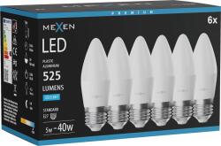 Mexen Nova 6x LED izzó E27, C37, 5W, Hideg - 6500K, 525 lm - L102-E27-0565-01x06 (L102-E27-0565-01x06)