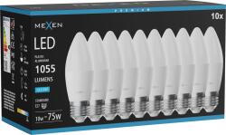 Mexen Nova 10x LED Izzó E27, C37, 10W, Hideg - 6500K, 1055 lm - L102-E27-1065-01x10 (L102-E27-1065-01x10)