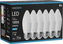 Mexen Nova 6x LED izzó E27, C37, 10W, Hideg - 6500K, 1055 lm - L102-E27-1065-01x06 (L102-E27-1065-01x06)