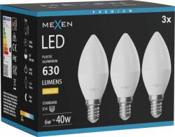 Mexen Nova 3x LED izzó E14, C37, 6W, Meleg - 3000K, 630 lm - L102-E14-0630-01x03 (L102-E14-0630-01x03)