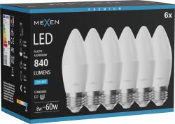 Mexen Nova 6x LED Izzó E27, C37, 8W, Hideg - 6500K, 840 lm - L102-E27-0865-01x06 (L102-E27-0865-01x06)