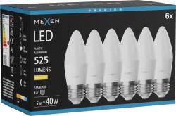 Mexen Nova 6x LED izzó E27, C37, 5W, Meleg - 3000K, 525 lm - L102-E27-0530-01x06 (L102-E27-0530-01x06)