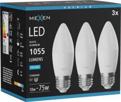 Mexen Nova 3x LED izzó E27, C37, 10W, Hideg - 6500K, 1055 lm - L102-E27-1065-01x03 (L102-E27-1065-01x03)