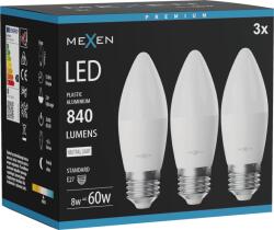 Mexen Nova 3x LED izzó E27, C37, 8W, Semleges - 4000K, 840 lm - L102-E27-0840-01x03 (L102-E27-0840-01x03)