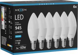 Mexen Nova 6x LED izzó E14, C37, 9W, Hideg - 6500K, 945 lm - L102-E14-0965-01x06 (L102-E14-0965-01x06)