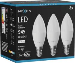 Mexen Nova 3x LED izzó E14, C37, 9W, Semleges - 4000K, 945 lm - L102-E14-0940-01x03 (L102-E14-0940-01x03)