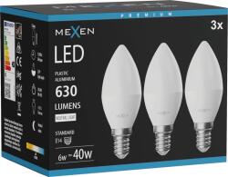 Mexen Nova 3x LED izzó E14, C37, 6W, Semleges - 4000K, 630 lm - L102-E14-0640-01x03 (L102-E14-0640-01x03)