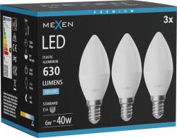 Mexen Nova 3x LED izzó E14, C37, 6W, Hideg - 6500K, 630 lm - L102-E14-0665-01x03 (L102-E14-0665-01x03)