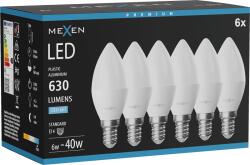 Mexen Nova 6x LED izzó E14, C37, 6W, Hideg - 6500K, 630 lm - L102-E14-0665-01x06 (L102-E14-0665-01x06)