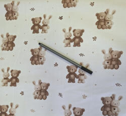  Pamutvászon textil fehér alapon Teddy maci - nyuszi - elfordított mintás