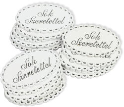  Fa - "Sok szeretettel" csipkés ovál tábla fehér 5x8cm 5db/csomag - kosarbolt