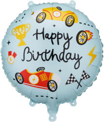 PartyDeco Balon din folie Happy Birthday - Motiv de curse 35 x 35 cm