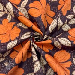  Pamutvászon SATIN Autumn flowers dark brown