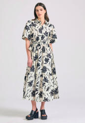 Funky Buddha Rochii De Vară Pentru Femei Midi Rochie-Cămașă Cu Volane Off White FBL011-138-13-OFF-WHITE (FBL011-138-13-OFF-WHITE)