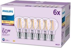 Philips Classic A60, E27, 60 W, meleg fehér, 6 darab