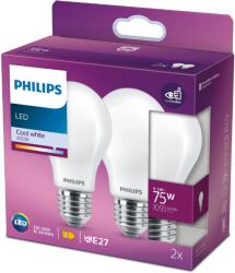 Philips Classic A60, E27, 75 W, hideg fehér, 2 darab