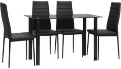 HomCom 5 részes étkezőgarnitúra, ülőgarnitúra, étkezőasztal 4 székkel, modern dizájn, üvegasztal, fekete (835-839V03BK)