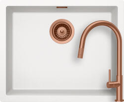 SCHOCK Set chiuveta bucatarie Schock Kaia N-100L 556 x 456 mm Cristadur Polaris, alb polar cu parti vizibile si baterie bucatarie Schock Talia Copper, cupru, cap extractibil (SETKN100LPOTECOB)