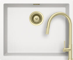 SCHOCK Set chiuveta bucatarie Schock Kaia N-100L 556 x 456 mm Cristadur Polaris, alb polar cu parti vizibile si baterie bucatarie Schock Talia White Gold, auriu deschis, cap extractibil (SETKN100LPOTEWGO)