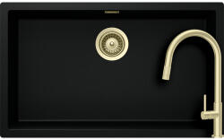SCHOCK Set chiuveta bucatarie Schock Kaia N-100XL 756 x 456 mm Cristadur Puro, negru intens cu parti vizibile si baterie bucatarie Schock Talia White Gold, auriu deschis, cap extractibil (SETKN100XLPUTEWGO)