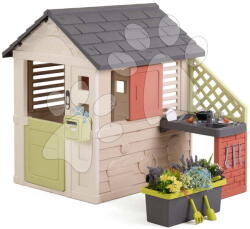 Smoby Căsuță cu grădină de flori lângă bucătărie Nature Playhouse&Kitchen Life Smoby extensibilă cu filtru UV de la 24 de luni (SM810306-E) Casuta pentru copii