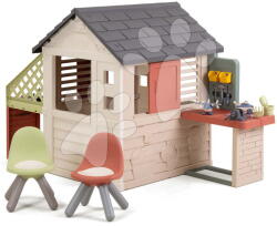 Smoby Căsuță cu zonă de ședere Nature Playhouse&Kitchen Life Smoby cu bucătărie extensibilă, cu filtru UV, de la 24 luni (SM810306-S) Casuta pentru copii
