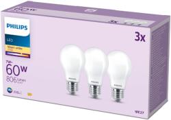 Philips Classic A60, E27, 60 W, meleg fehér, 3 darab