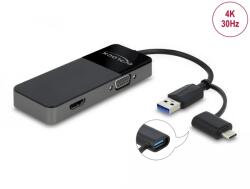 Delock USB 3.2 Gen 1 adapter - 4K HDMI + VGA Splitter cu funcţie - BULK
