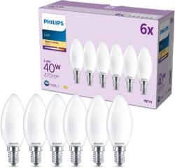 Philips Classic B35, E14, 40 W, meleg fehér, tejfehér, 6 darab