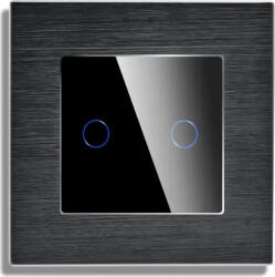 Luxion Intrerupator Dublu Cap Scara / Cruce cu Touch din Sticla si Rama de Aluminiu LUXION Serie A (Negru) (lx-mt-a202a-b)