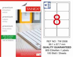 Tanex Etichete albe autoadezive, repozitionabile, 8/A4, 99.1x67.7mm, 25 coli/top, TANEX, colturi rotunjit (TX-TW-2008R)