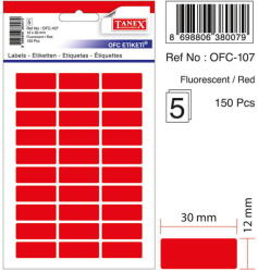 Tanex Etichete autoadezive, 12 x 30 mm, 150 buc/set, TANEX, rosu fluorescent (TX-OFC-107-FRE)