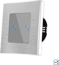 Luxion Intrerupator Dublu Cap Scara / Cruce cu Touch din Sticla si Rama de Aluminiu LUXION Serie A (Gri) (lx-mt-a202a-gy)